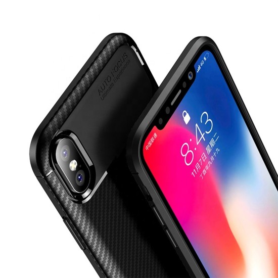 Husa Auto Focus Carbon pentru IPhone X - Negru